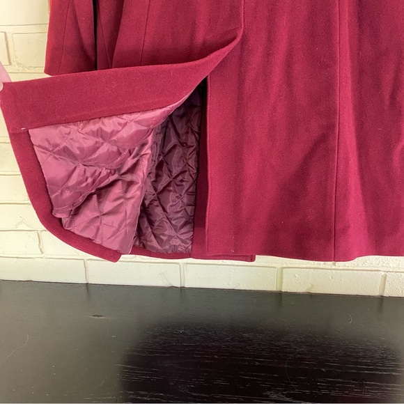 Talbots Womens Long Wool Over Coat Maroon Zip Front Size 16 Full Length Warm - Picture 4 of 9